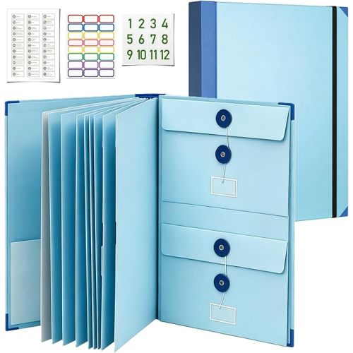 Accordion File Binder, Pocket Organizer for Important Documents, Passports and Birth Certificates (Blue)