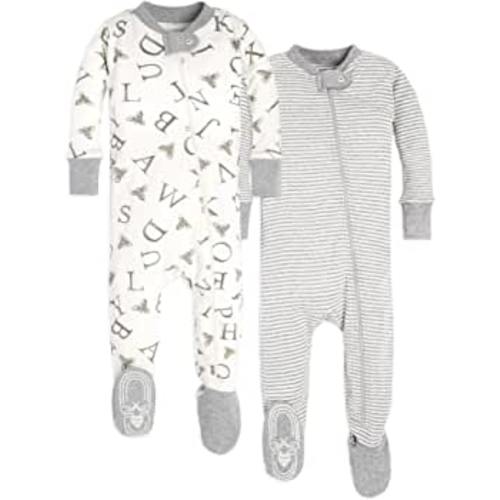 Burt's Bees Baby Baby Boys Sleeper Pajamas, Zip-Front Non-Slip Footie PJs, Organic Cotton