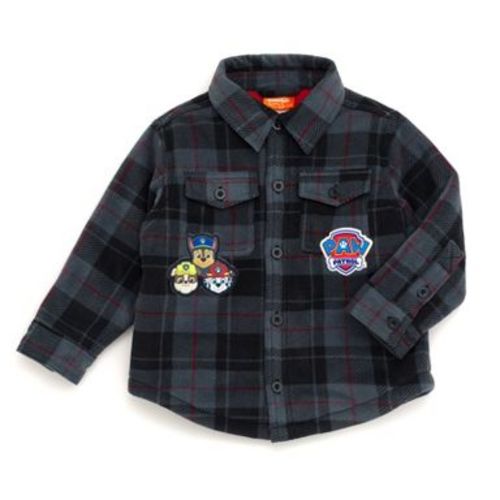 PAW Patrol Toddler Boys Flannel Shacket Plaid Dark Gray / Red 4T