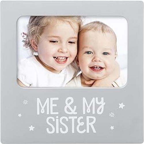 Tiny Ideas Me and My Sister Picture Frame, Baby Keepsake Frame, Sibling Gifts for Sisters, Brothers, Birthday, Shower, Baptism, Newborn Nursery Decor, 4x6 Photo Insert, Gray