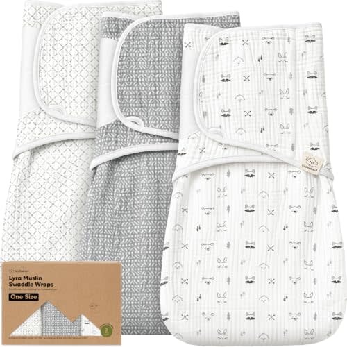 KeaBabies Muslin Baby Swaddles for Newborns, 3pk,100% Cotton (Nordic, OS) | Organic Cotton Swaddles Sleep Sack 0-3 Months, Infant, Baby Girls, Boys, Soft Breathable Summer Swaddler, Easy Quiet Closure