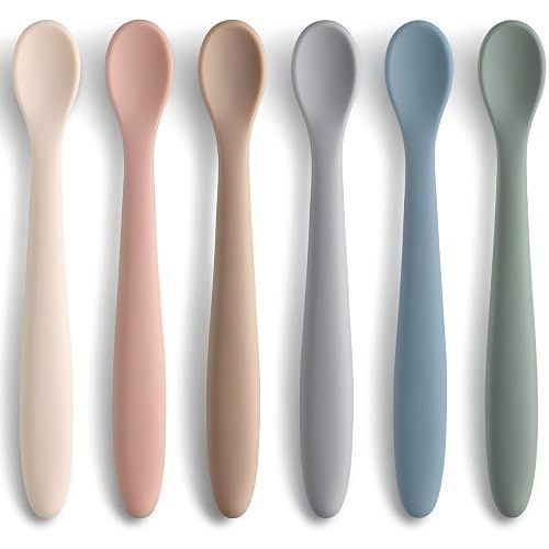 6 Piece Silicone Baby Feeding Spoons, First Stage Infant Soft-Tip Easy on Gums, Utensils Supplies, Training Spoon Self-feeding, Dishwasher & Boil-proof - Morandi