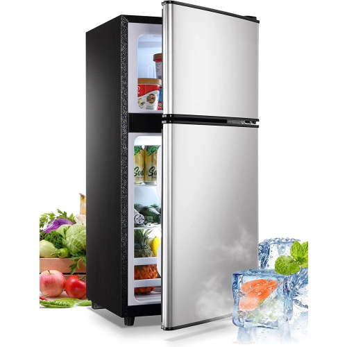 3.0 Cu.ft Small Refrigerator with Freezer, 2 Door Mini Apartment Size Refrigerator, Silver