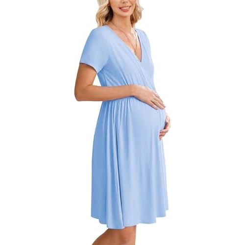 Ekouaer Women 3 in 1 Labor and Delivery Gown Split Front Flap Maternity Hospital Dress Nursing Nightgown for Breastfeeding