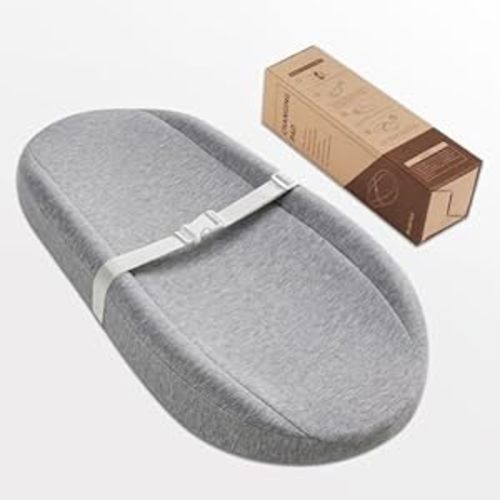 Blissful Diary Baby Changing Pad with Waterproof Lining Foam, Includes a Soft & Washable Cover, Contoured Changing Table Pads for Dresser Top with Non-Slip Bottom, 32”×16” (Grey, Avocado)