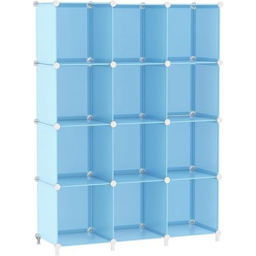 AWTATOS Cube Storage Organizer Protable Closet Organizers and Storage for Kids DIY Stackable 12 Cube Storage Shelves Clothes Organizer for Bedroom, Home, Blue