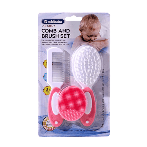 Kokibebe Baby Comb and Brush Set for Newborns, Soft Bristle Hairbrush and Infant Scalp Massager, Pink