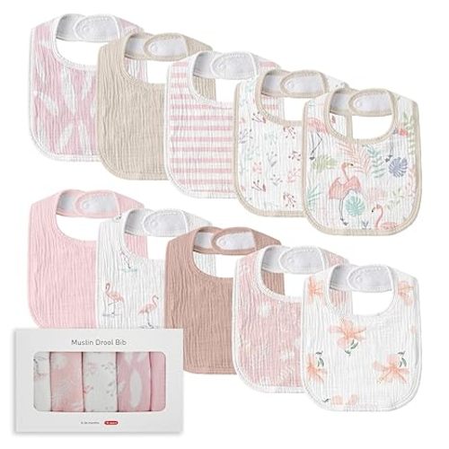 Muslin Baby Drool Bibs for Unisex Boys Girls, 6 Pack Soft Cotton Baby Bib for Teething Drooling, Essentials Shower Gift (6, Blue)