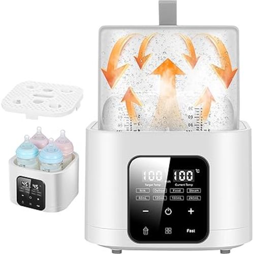 Baby Bottle Warmer for Twins: 6-in-1 Fast Breastmilk & Baby Food Heater, 48H Constant Temperature, Water Bath Heating, Universal Fit All Bottles & Jars, Super Large Capacity