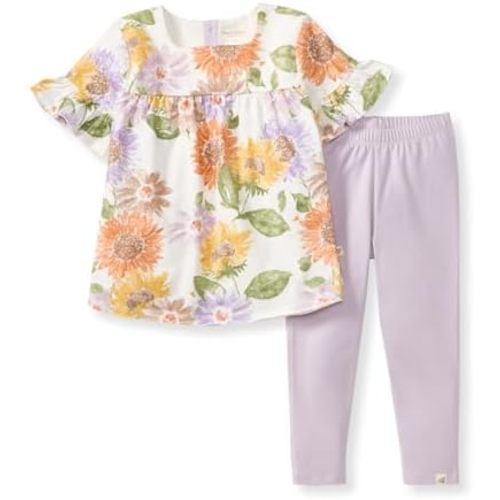 Burt's Bees Baby baby-girls Short Sleeve Top and Leggings Set, Outfit Bundle, 100% Organic Cotton
