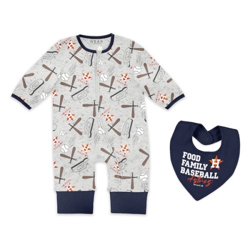 Newborn & Infant Houston Astros  WEAR by Erin Andrews Heather Gray Sleep and Play Full-Zip Sleeper & Bib Set