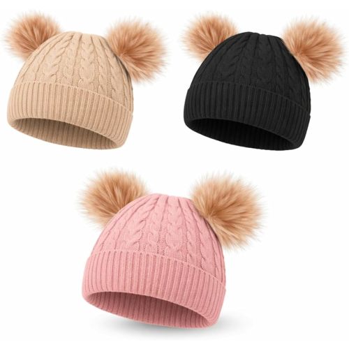 Geyoga Kids Toddler Winter Pompom Hat Baby Knitted Beanie Hat Faux Fur Pom Beanie Cap for Girls Boys 1-3 Years Old