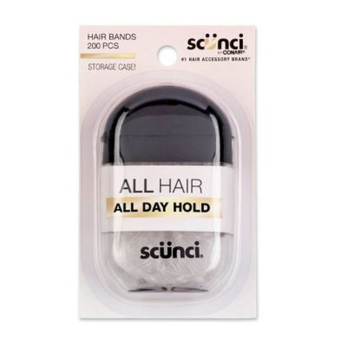 scünci Clear Polybands in Portable Clear Container - All Hair - 200pcs