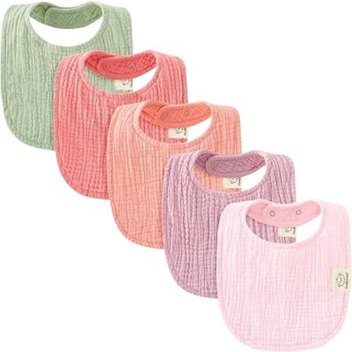 KeaBabies 5-Pack Muslin Baby Bibs for Drooling and Teething (Muted Pastel)