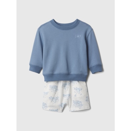 Baby Linen-Cotton Logo Outfit Set in bicoastal blue, size: 3-6 M