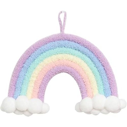 Rainbow Decor Wall Hanging Decor Handmade Macrame Colorful Cloud with Ball for Kids Room Girls Bedroom Baby Shower Nursery Decorations Kids Room Wall Decor for Bedroom Playroom Classroom