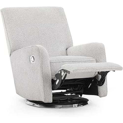 Delta Children Nest Nursery Swivel Recliner - Fabric is GREENGUARD Gold Certified and Oeko-TEX Standard 100 - Upholstered in a Unique Chenille Yarn for Blanket Like Softness, Fog