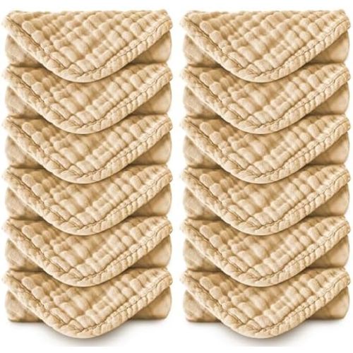 MOON PARK Baby Washcloths, 12 Pack - 12x12 Inches, Small Burp Cloths and Baby Wipes - 100% Cotton Muslin Ultra Soft for Newborn, Infant and Toddlers - Brown
