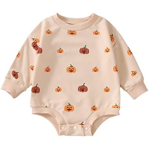 FYBITBO Halloween Baby Girl Boy Clothes Pumpkin Romper Sweatshirt Onesie Long Sleeve Bodysuit Top Fall Winter Outfit