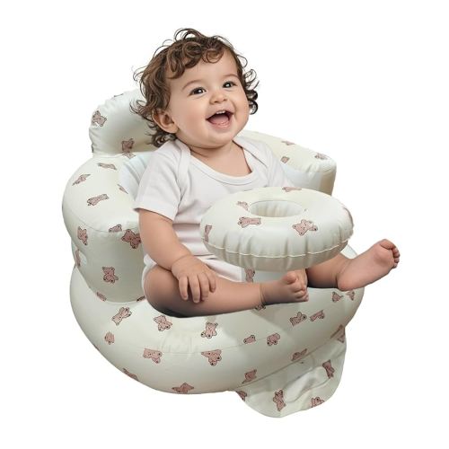 Inflatable Baby Seat for Babies 3-36 Months, Baby Chair with Fence & Built in Air Pump, Blow Up Floor Baby Seat with Back Support, Inflatable Baby Chair Sit Me Up for Home Bear-Tray