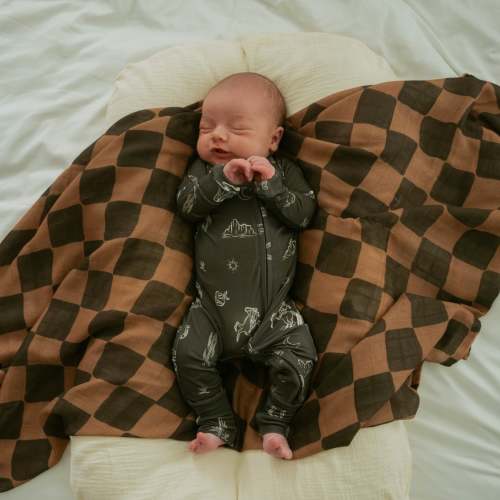 Baby Checkerboard Bamboo Muslin Swaddle – Soft & Breathable Newborn Blanket by Ellie Sue