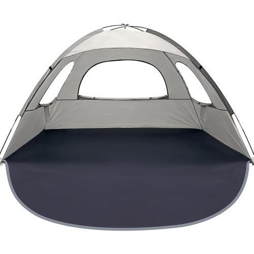 WhiteFang Beach Tent Anti-UV Portable Sun Shade Shelter for 3/4/6/8 Person, Extendable Floor with 3 Ventilating Mesh Windows Plus Carrying Bag, Stakes and Guy Lines