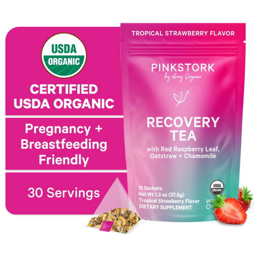 Pink Stork Postpartum Recovery Tea, Organic Red Raspberry Leaf and Chamomile, 15 Sachets
