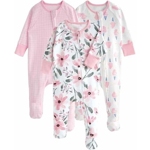 Yoofoss Baby Pajamas 100% Organic Cotton Baby Sleepers for 0-3 Months Boys Girl Clothes 3pcs Footed PJs