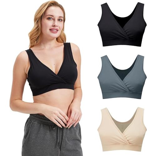 netdraw Women's Bamboo Viscose Nursing Sleep Bra, Ultra Soft Crossover Wire-Free Lounge Maternity Bralette