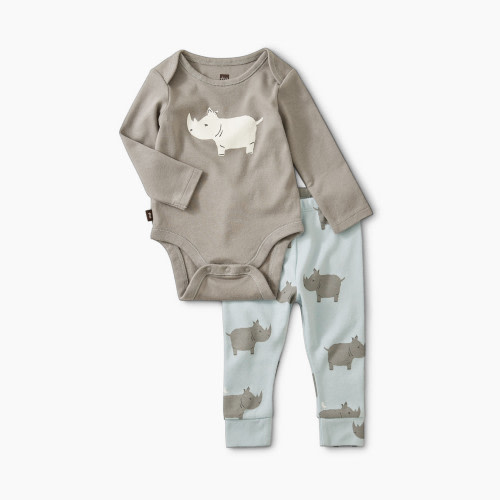 Tea Collection Bodysuit Baby Outfit - Rhino And Friend, 0-3 Months