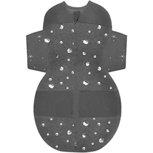 Happiest Baby SNOO Sleep Sack - 100% Organic Cotton Baby Swaddle Blanket - Doctor Designed Promotes Healthy Hip Development (Charcoal Planets, Medium)