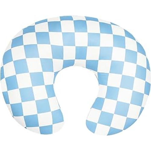 Nursing Pillow Cover, Ultra Soft Case for Baby Boy and Girls, Stretchy Removable Slipcover for Breastfeeding Pillows, Blue Checkerboard Grid