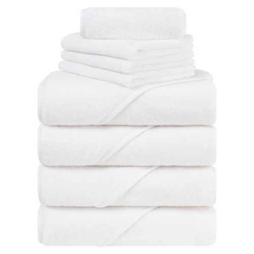 American Soft Linen 100% Cotton Soft Fluffy Hooded Baby Bath Towel Set 8 Piece - White