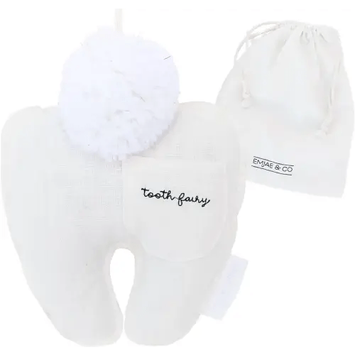 Tooth Fairy Pillow - Linen Tooth Fairy Door Hanger w/ Removal Pom Pom - Handmade Tooth Fairy Kit w/ Download Tooth Fairy Tooth Holder Receipts - Gender Neutral Tooth Fairy Gifts for Girls & Boys