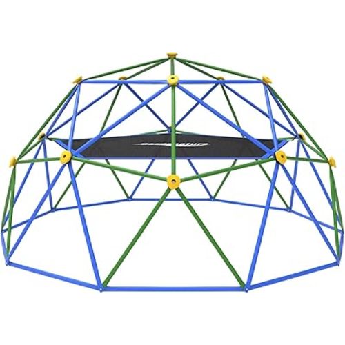 Gardenature 10FT Climbing Dome with Hammock, Outdoor Jungle Gym for Kids, Geometric Dome Climber Supporting 880 Lbs Anti-Rust Metal Outdoor Play Structure ASTM Approved Blue & Green
