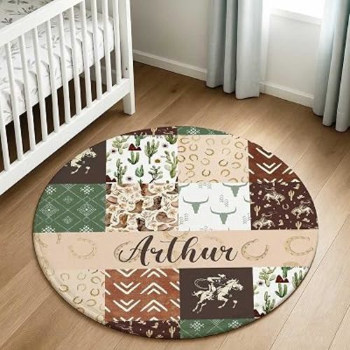 Personalized Baby Play Mat – Custom Name Nursery Rug for Boys, Soft Infant Toddler Floor Mat, Newborn Gift & Nursery Decoration, Cowboy Western