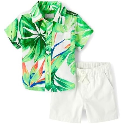 The Children's Place baby-boys And Newborn Short Sleeve Button Down Shirt and Shorts 2 Piece Outfit Set