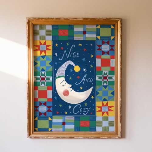 Whimsical Moon Art Print, Bedtime Story Nursery Art, Storybook Wall Decor, Cozy Moon Wall Art, Vintage Inspired Kids Room Decor