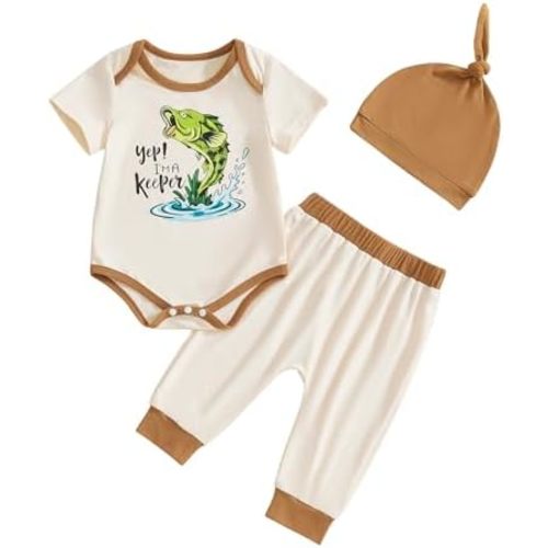 Newborn Baby Boy Clothes Fishing Short Sleeve Romper Shirt Tops Pants Summer Spring Outfits Cute Hat Set