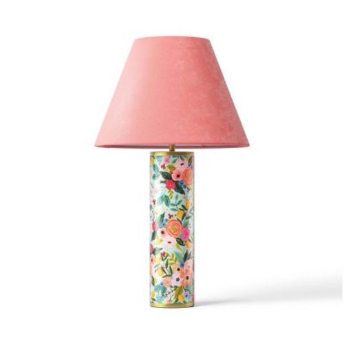 Rifle Paper Co. X Target Decorative Lamp Base With Velvet Lampshade Garden Party: Table Lamp, Pink Linen Shade, Ul Listed