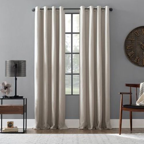 52"x84" Linen Blend Blackout Grommet Top Curtain Beige - Archaeo: Energy Efficient, Thermal Insulated, Modern Decor