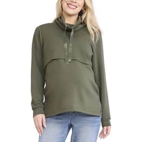 Motherhood Maternity Women's Long Sleeve Funnel Neck Nursing Pullover Pregnancy Sweatshirt for Breastfeeding