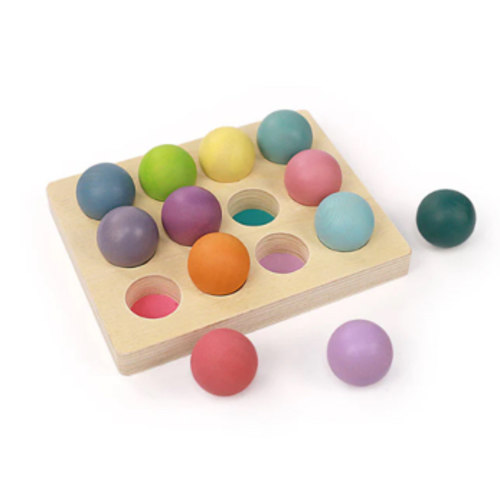 12 Pcs Wooden Balls With Tray In Pastel/macaron Colors Diameter 1.4 Inches