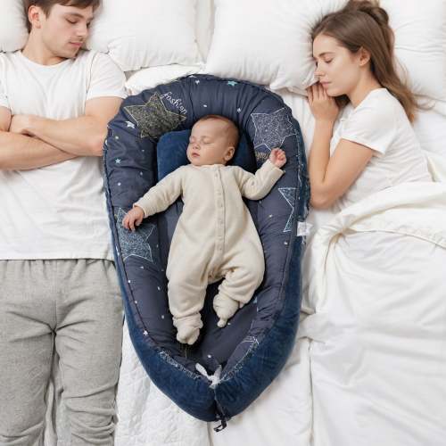 Newborn Baby Dream Nest Co-Sleeping Cot with Head Pillow – Blue & Gray