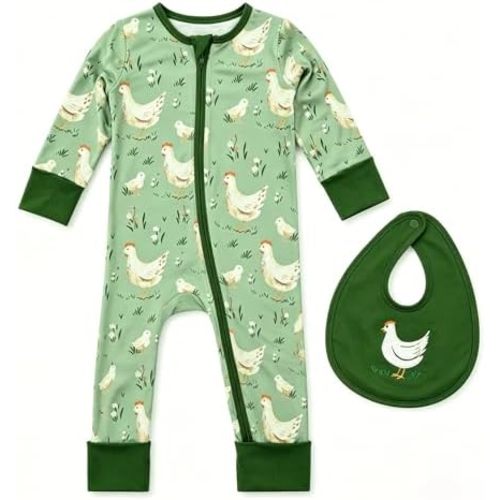 Leekalos Bamboo Baby Pajamas with Zipper, Soft Viscose from Bamboo Footie Pajamas for Newborn Baby with Bibs