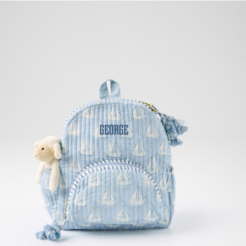 Mark & Graham Blue Sailboat Block Print Quilted Backpack