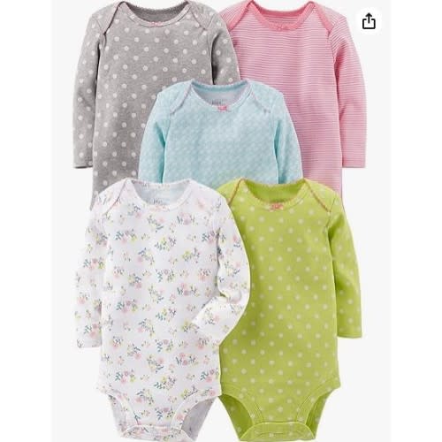 Simple Joys by Carter's Baby Girls' Long-Sleeve Bodysuit, Pack of 5
