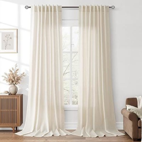 Nanspring Linen Curtains 50 x 96 Inch Long 8ft for Living Room Light Linen