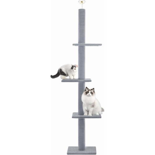 Cat Craft Floor to Ceiling 4-Level Cat Tree Tower, Adjustable to Fit 7.5-9 Foot Tall Ceiling, Gray