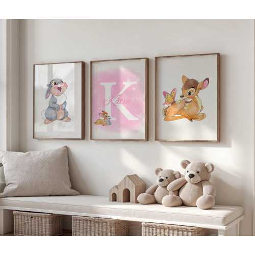 Set of 3 Bambi Name Print, Disney Bambi Bedroom Decor, Bambi Kids Nursery Print Art, Bambi Gift,Keepsake Wall Art,DIGITAL DOWNLOAD